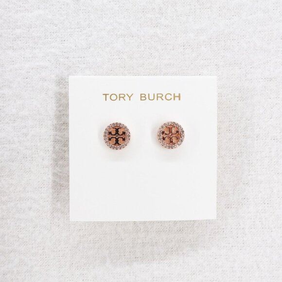 Tory Burch Miller Pavé Stud Earrings Rose Gold/Crystal OS - Picture 1 of 8